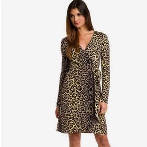 BCBGMAXAZRIA Adele yellow leopard wrap dress.